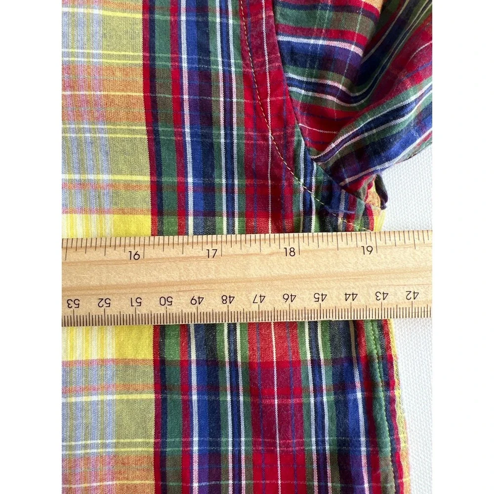 Ralph Lauren Shirt Plaid Short Sleeve Button Up Youth L Blue Red Green Yellow